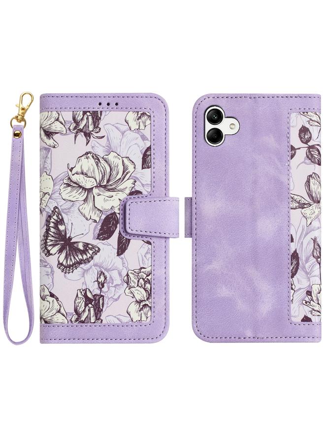 S-TOP Case For Samsung Galaxy A04 Floral Pattern Leather Phone Case with Lanyard - Image 1