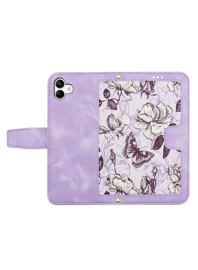 S-TOP Case For Samsung Galaxy A04 Floral Pattern Leather Phone Case with Lanyard - Image 3