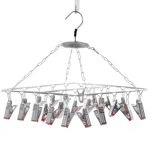 PANCA 25 Clips Stainless Steel Cloth Drying Hanger | Foldable Square Drying Rack for Baby Clothes, Socks, Undergarments & Small Laundry Items | Stand with Hooks – Rustproof & Space-Saving - Image 1