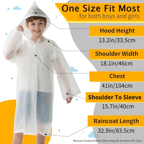 Opret 2 Pack White Raincoats for Kids, Reusable Rain Ponchos with Hood and Sleeves Children Waterproof Rain Coats for Boys and Girls - Image 2
