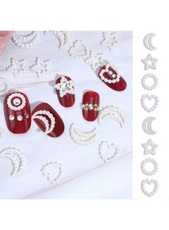 CESUSME 100Pcs Pearls Nail Charms Multishaped Acrylic Heart Star Circle Bowknot Cute Assorted White Pearls 3D Nail Art Charms For Nail Art Diy Crafting  - Image 1