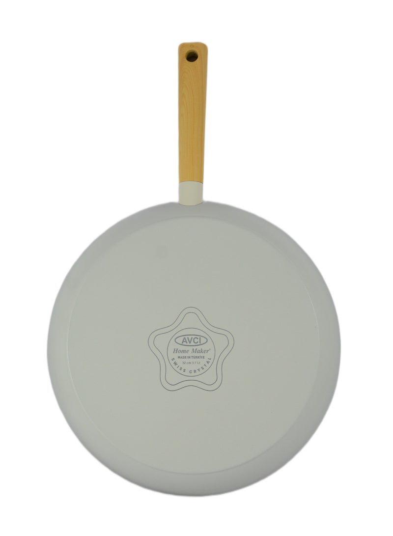 Homemaker Swiss Crystal Ceramic Coating Frypan – 32 cm – Non-Stick Surface with Natural Wood Handle – High-Quality, PFAS-Free – Beige  - Image 5