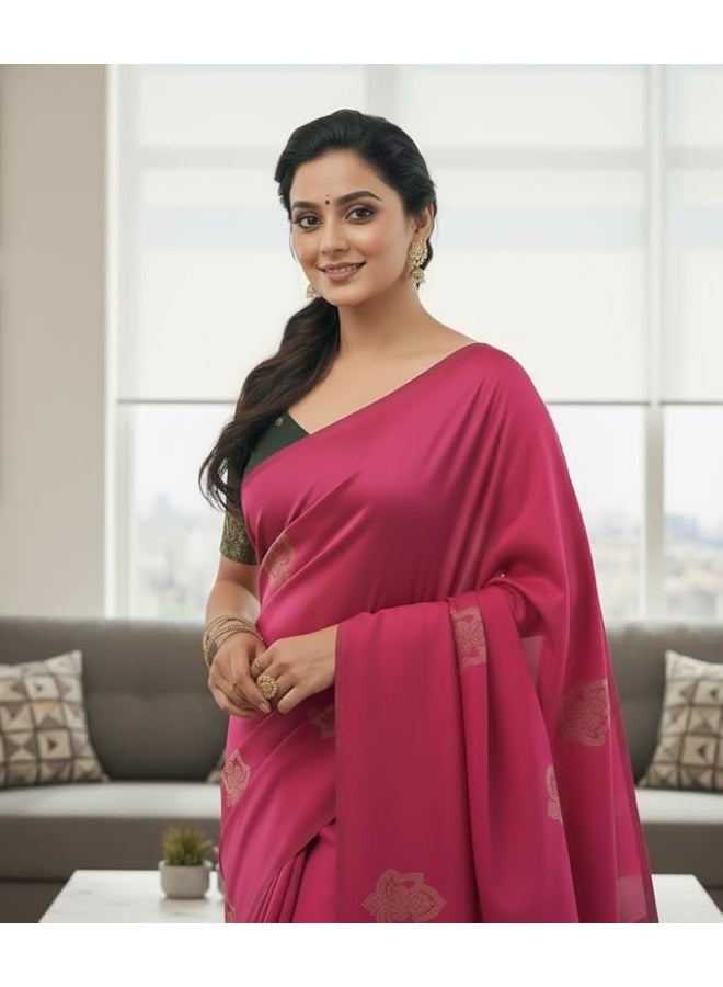 Yashika Women’s Woven Banarasi Art Silk Floral Saree with Decorative Border and Pallu, Traditional Ethnic Wear|Pink - Image 4