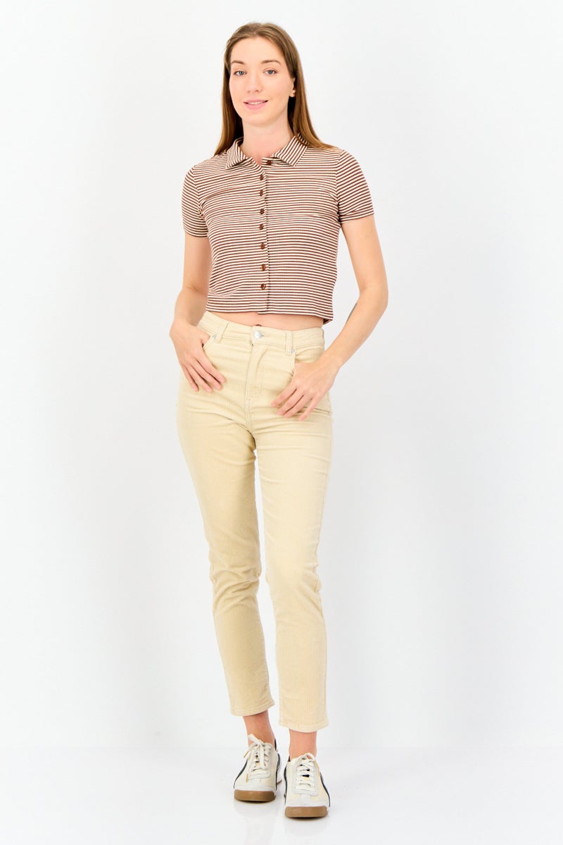 ONLY Women Regular Fit Short Sleeves Stripe Polo Shirt , Multicolor  - Image 4