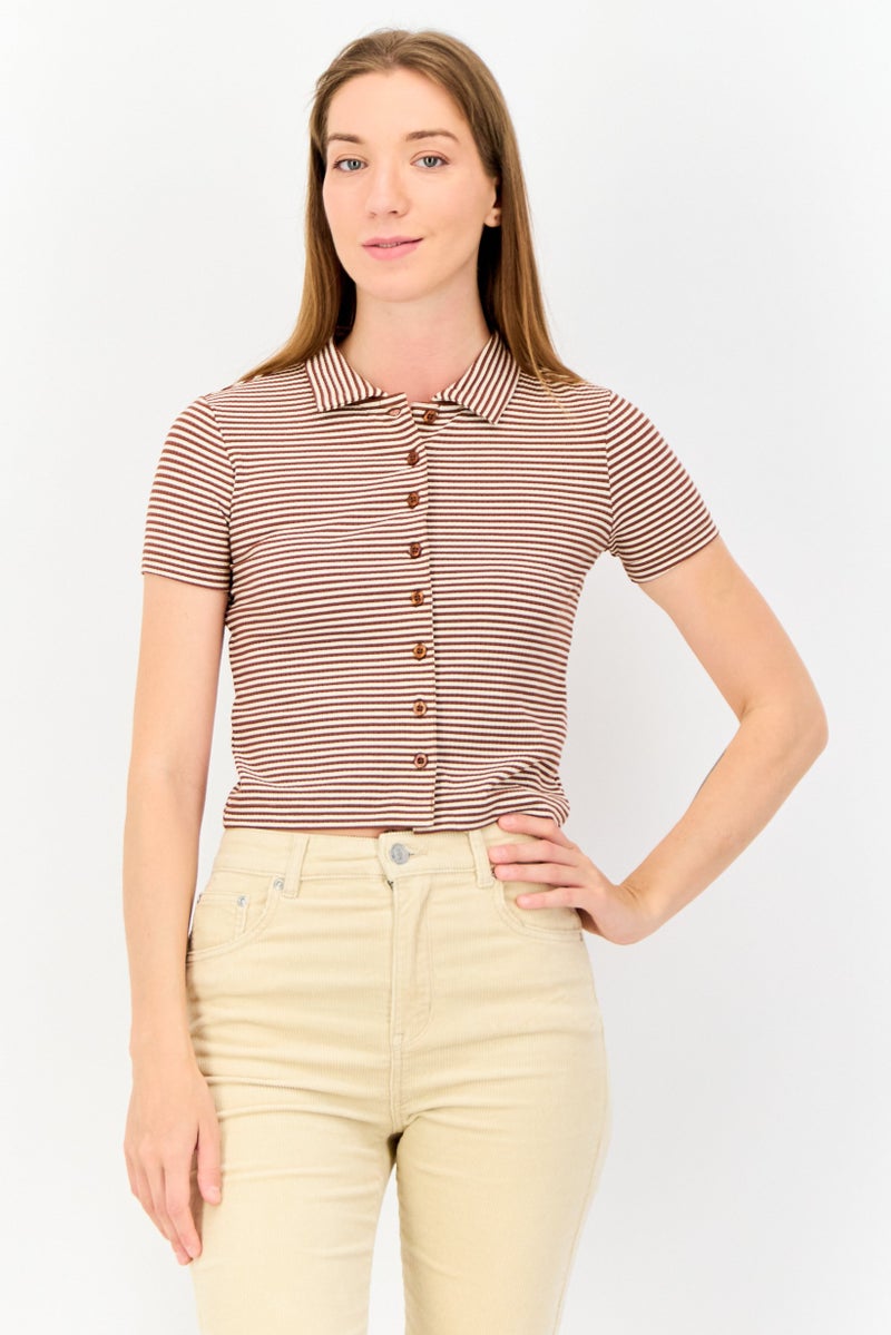 ONLY Women Regular Fit Short Sleeves Stripe Polo Shirt , Multicolor  - Image 1