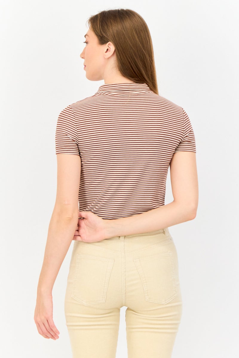 ONLY Women Regular Fit Short Sleeves Stripe Polo Shirt , Multicolor  - Image 3