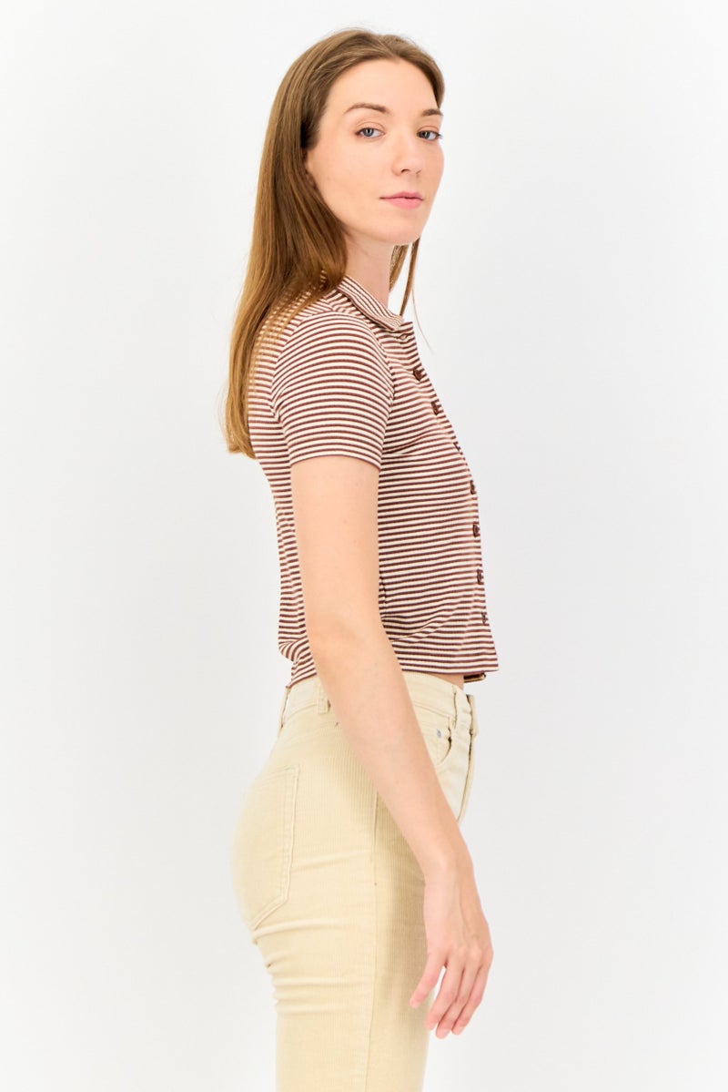 ONLY Women Regular Fit Short Sleeves Stripe Polo Shirt , Multicolor  - Image 2