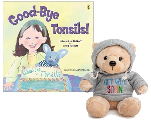 Ganz Tonsillectomy Gift Get Well Soon Teddy Bear with Goodbye Tonsils Childrens Book Gift Set Kids Tonsillectomy Recovery  Blue Gray Hoodie - Image 1