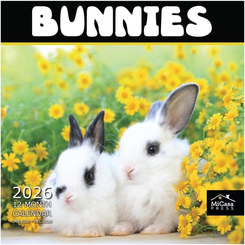 MICASA PRESS Bunnies 2026 Wall Calendar 12 Month | 12â€ x 24â€ Open | Thick & Sturdy Paper | Holiday Gift | Cute Rabbit Animal Kids Calendar 2026 - Image 1