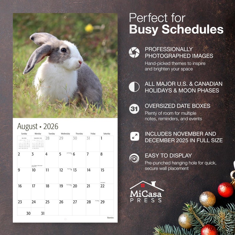 MICASA PRESS Bunnies 2026 Wall Calendar 12 Month | 12â€ x 24â€ Open | Thick & Sturdy Paper | Holiday Gift | Cute Rabbit Animal Kids Calendar 2026 - Image 2
