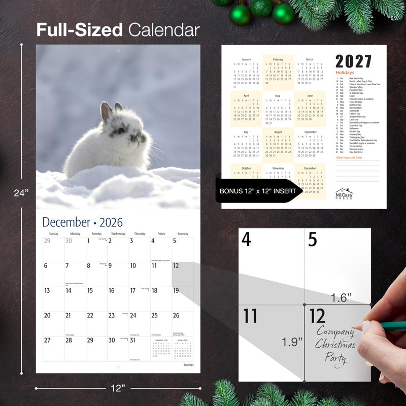 MICASA PRESS Bunnies 2026 Wall Calendar 12 Month | 12â€ x 24â€ Open | Thick & Sturdy Paper | Holiday Gift | Cute Rabbit Animal Kids Calendar 2026 - Image 5