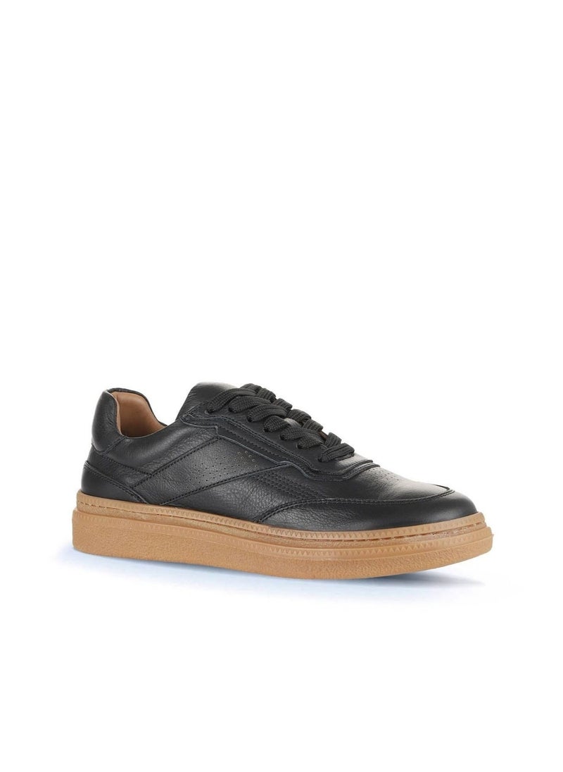 BUENO Women's Leather Sneakers – Classic Lace-Up Design with Contrast Sole and Perforated Detail for Everyday Chic