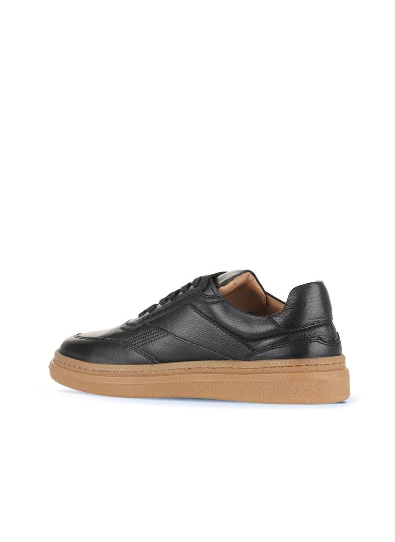 BUENO Women's Leather Sneakers – Classic Lace-Up Design with Contrast Sole and Perforated Detail for Everyday Chic