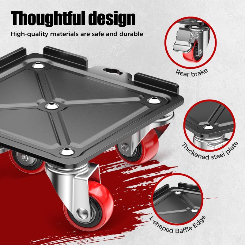 LOYAL TIGER Heavy Duty 3000LBS Furniture Dolly & Movers with 5 Wheels & Brake - 360Â° Rotating Moving Dolly for Furniture, Piano, Appliances - 6.3 Inch Non-Slip Sliders, Red - Image 5