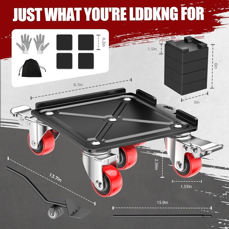 LOYAL TIGER Heavy Duty 3000LBS Furniture Dolly & Movers with 5 Wheels & Brake - 360Â° Rotating Moving Dolly for Furniture, Piano, Appliances - 6.3 Inch Non-Slip Sliders, Red - Image 2