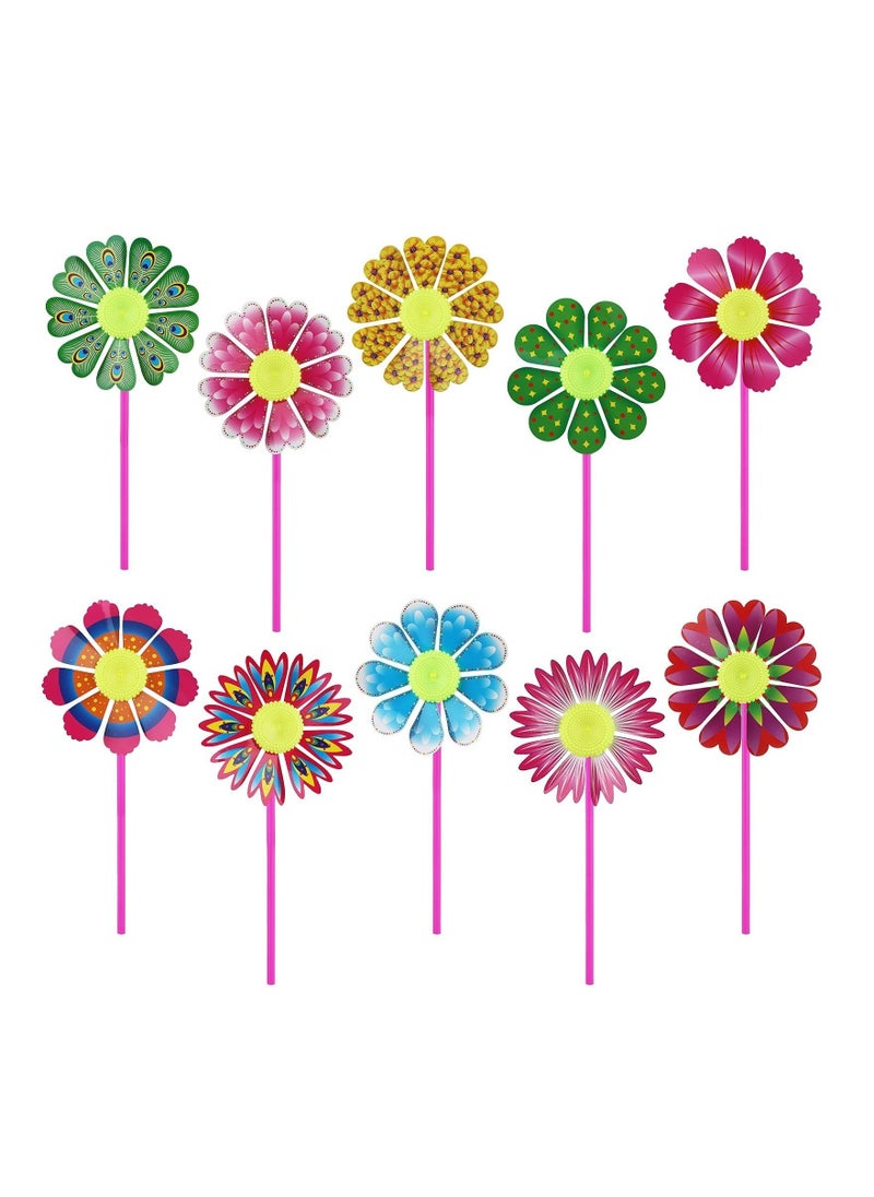 Plastic Pinwheel,10 Pcs Sunflower Wind Spinners DIY Windmill for Lawn Garden Yard,Colorful Pinwheels Wind Spinner Set for Kids Party Outdoor Decoration - Image 1