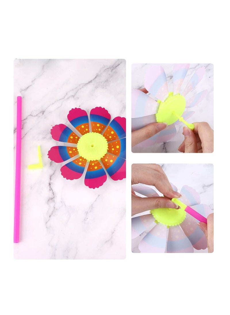 Plastic Pinwheel,10 Pcs Sunflower Wind Spinners DIY Windmill for Lawn Garden Yard,Colorful Pinwheels Wind Spinner Set for Kids Party Outdoor Decoration - Image 2