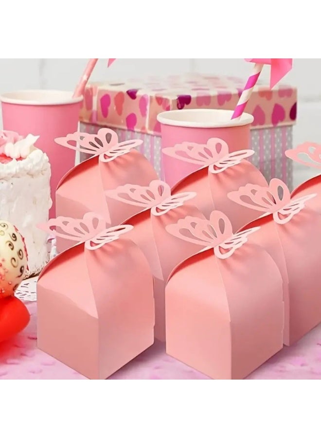 50Pcs Party Pink Candy and Cookie Gift Box, Pearl Paper, Solid Color Butterfly Wedding Candy Box, Square Paper Box - Image 1