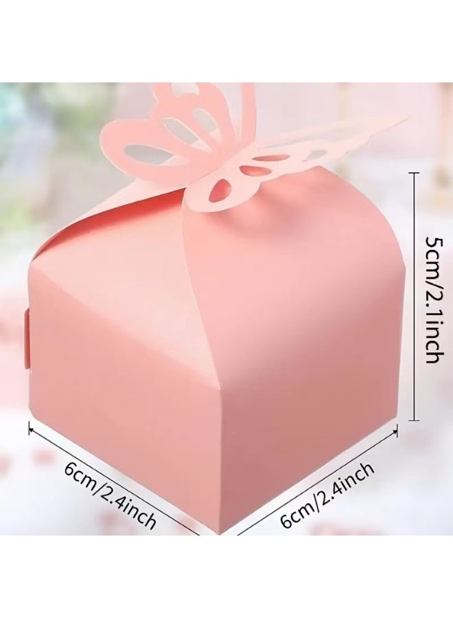 50Pcs Party Pink Candy and Cookie Gift Box, Pearl Paper, Solid Color Butterfly Wedding Candy Box, Square Paper Box - Image 3