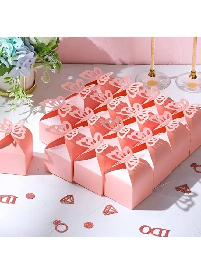 50Pcs Party Pink Candy and Cookie Gift Box, Pearl Paper, Solid Color Butterfly Wedding Candy Box, Square Paper Box - Image 4