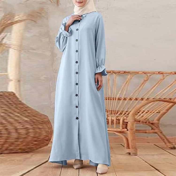 New 2024 spring casual national style retro womens cardigan round neck large pendulum dress factory direct Blue - Image 1