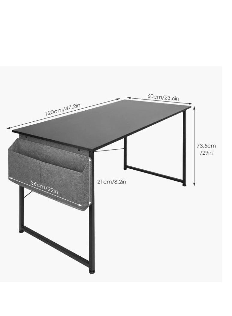 Golden Modern Computer Desk Sturdy Office Desk Simple Writing Desk Study Table with Storage Bag and Hook for Home Office Bedroom Living Room PC Laptop Notebook Table (120 * 60cm, White) - Image 2