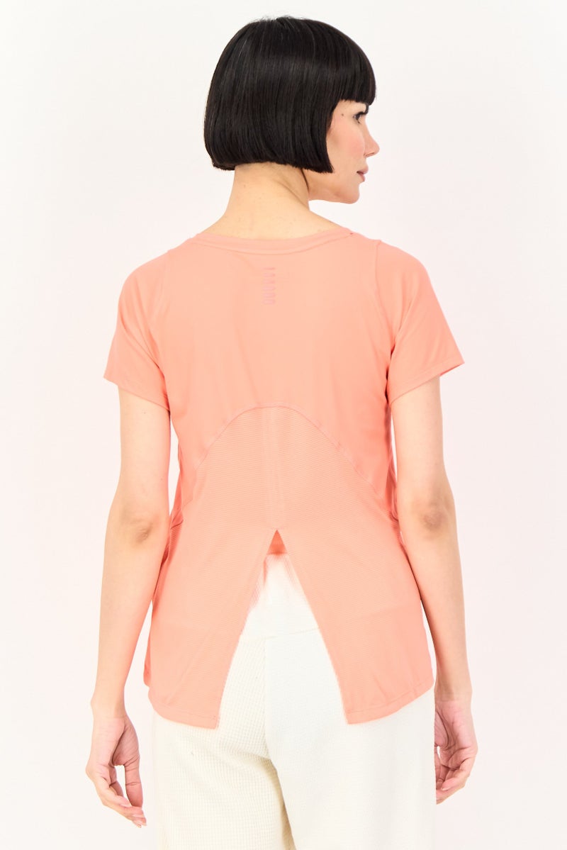 UNDER ARMOUR Women Fitted Short Sleeve Running T-Shirt, Coral - Image 2