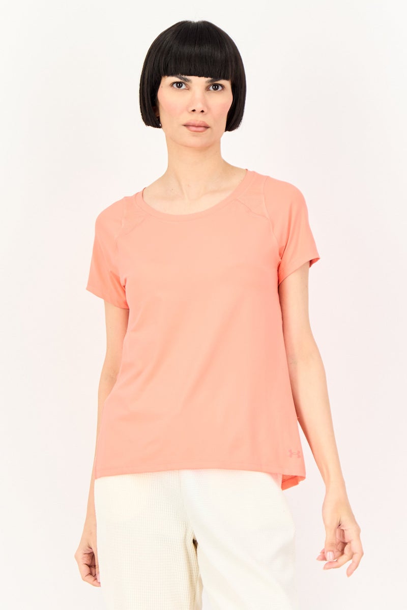UNDER ARMOUR Women Fitted Short Sleeve Running T-Shirt, Coral - Image 1