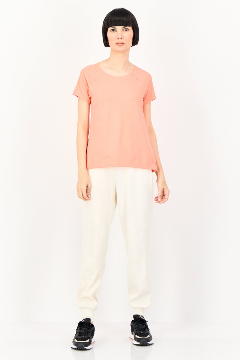 UNDER ARMOUR Women Fitted Short Sleeve Running T-Shirt, Coral - Image 3