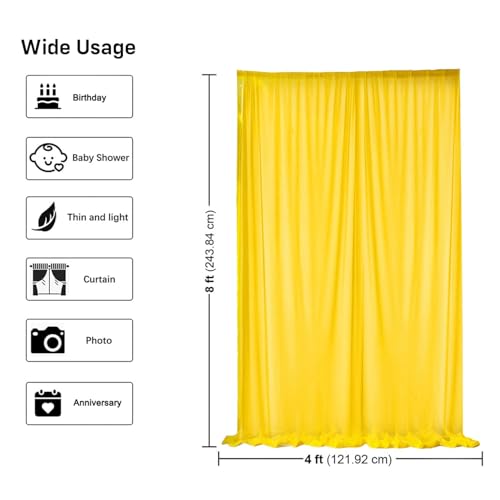Party Propz Yellow Backdrop for Decorations with Ganpati Curtain Lights, Haldi Decoration Items for Home Decor, Backdrop Cloth for Decoration Pooja, Wedding Decor (3Pcs)(Net) - Image 3