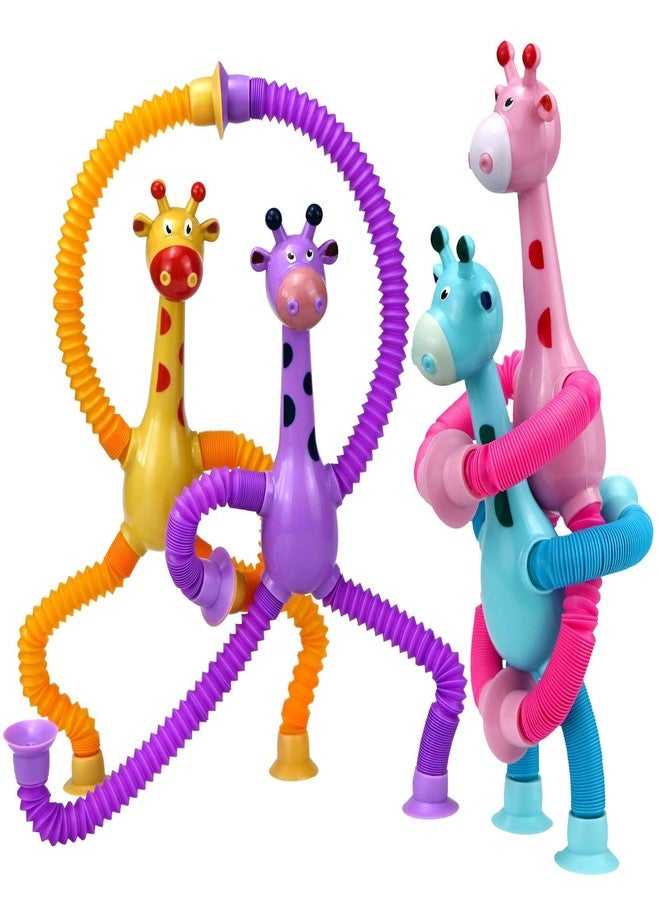 COLEGRY Easter Basket Stuffers, Giraffe Sensory Pop Tubes, 4 Pack Telescopic Suction Cup Giraffe Toy, Toddler Autism Fidget Travel Toys, Gifts for Kids Baby Age 3 4 5 6 7 8 9 Year Old Boys Girls - Image 1