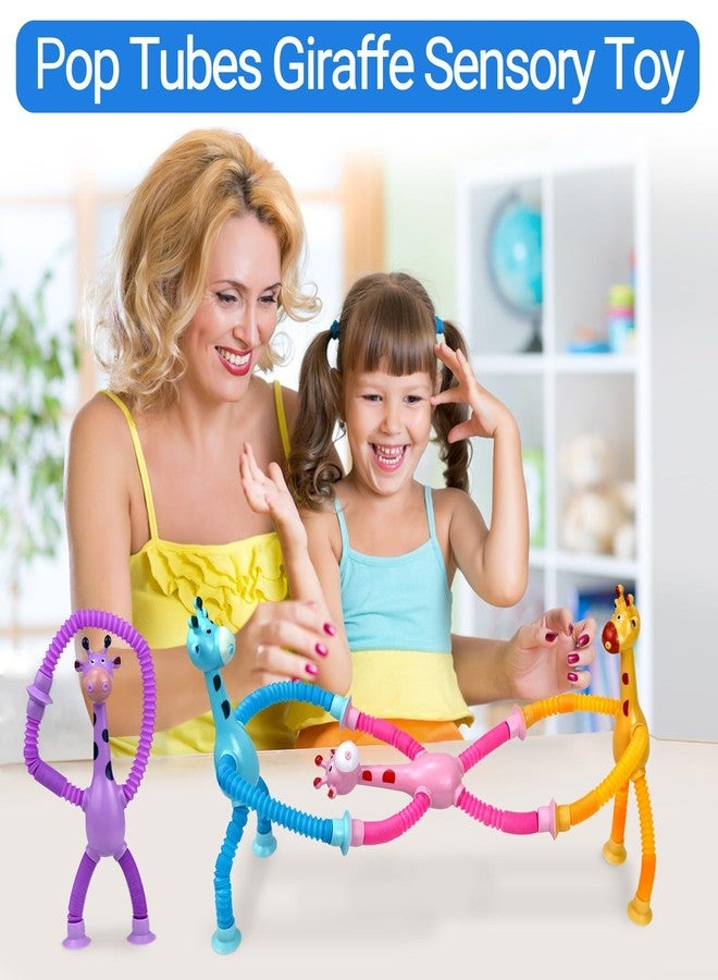 COLEGRY Easter Basket Stuffers, Giraffe Sensory Pop Tubes, 4 Pack Telescopic Suction Cup Giraffe Toy, Toddler Autism Fidget Travel Toys, Gifts for Kids Baby Age 3 4 5 6 7 8 9 Year Old Boys Girls - Image 2