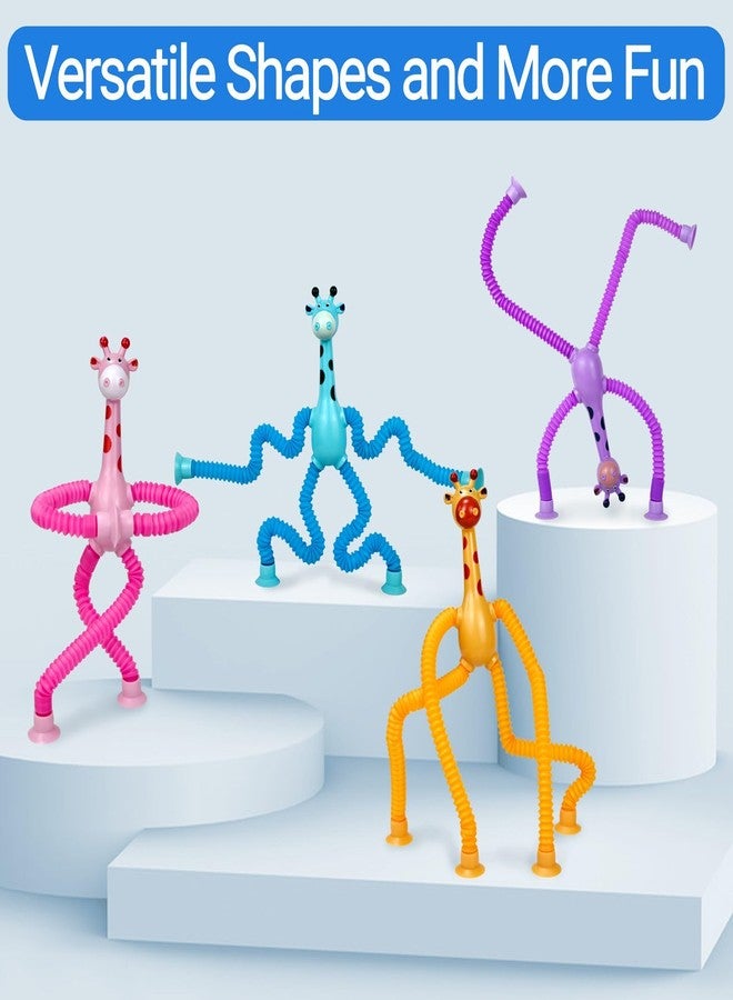 COLEGRY Easter Basket Stuffers, Giraffe Sensory Pop Tubes, 4 Pack Telescopic Suction Cup Giraffe Toy, Toddler Autism Fidget Travel Toys, Gifts for Kids Baby Age 3 4 5 6 7 8 9 Year Old Boys Girls - Image 4
