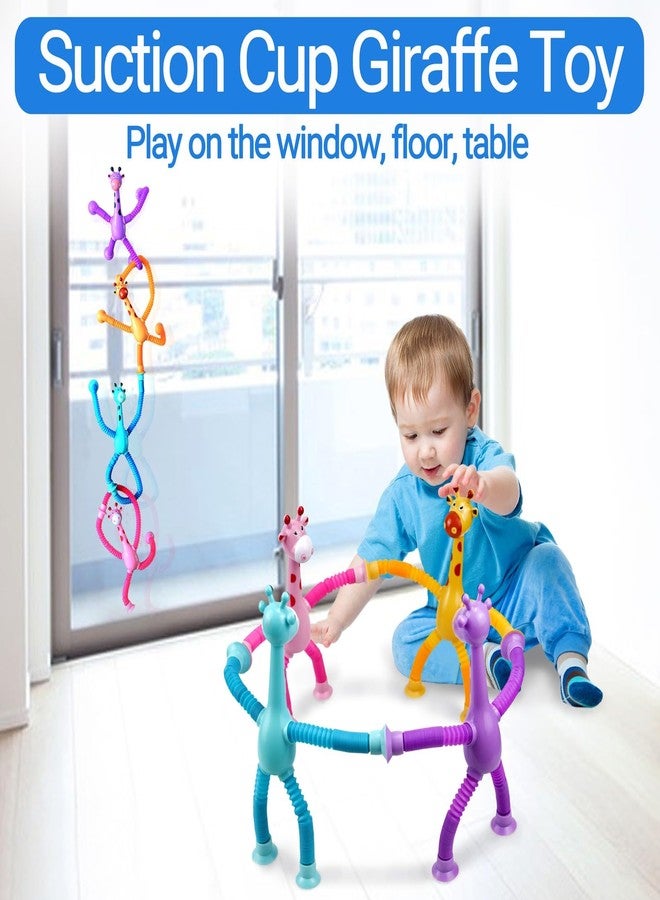 COLEGRY Easter Basket Stuffers, Giraffe Sensory Pop Tubes, 4 Pack Telescopic Suction Cup Giraffe Toy, Toddler Autism Fidget Travel Toys, Gifts for Kids Baby Age 3 4 5 6 7 8 9 Year Old Boys Girls - Image 3