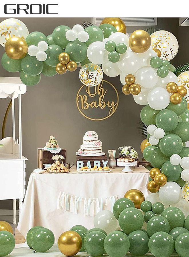 جرويك طقم قوس بالون أخضر حكيم، 123 قطعة من بالونات الحفلات، مجموعة تزيين عيد الميلاد باللون الأخضر الأفوكادو وأعياد لتزيين حفلات أعياد وحفلات الزفاف - Image 1