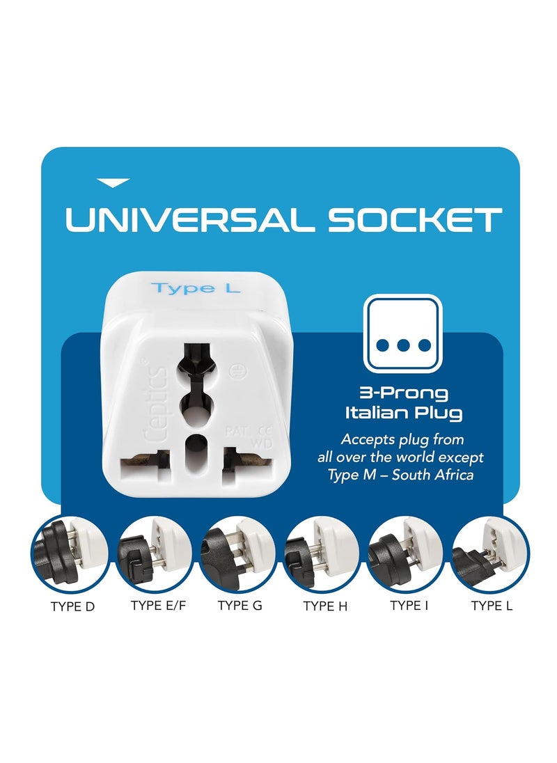 Ceptics Ceptics India to Italy Libya Chile More Type L Travel Adapter Plug CE Certified RoHS Compliant 2 Pack GP12A2PK  - Image 5