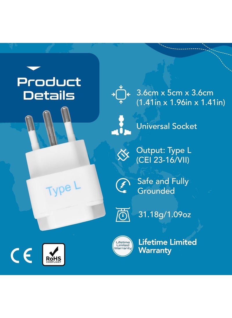 Ceptics Ceptics India to Italy Libya Chile More Type L Travel Adapter Plug CE Certified RoHS Compliant 2 Pack GP12A2PK  - Image 3