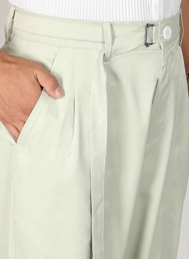 Campus Sutra Men's Pale Green Satin Tapered Trousers