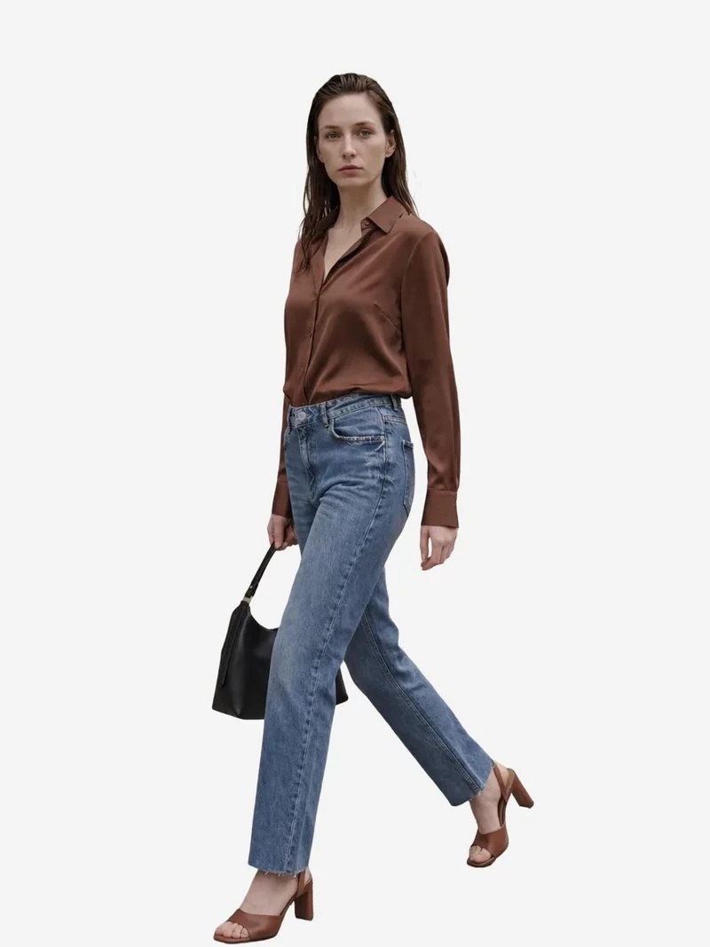 MY FASHION High Waist Ankle Length Straight Leg Denim Pants