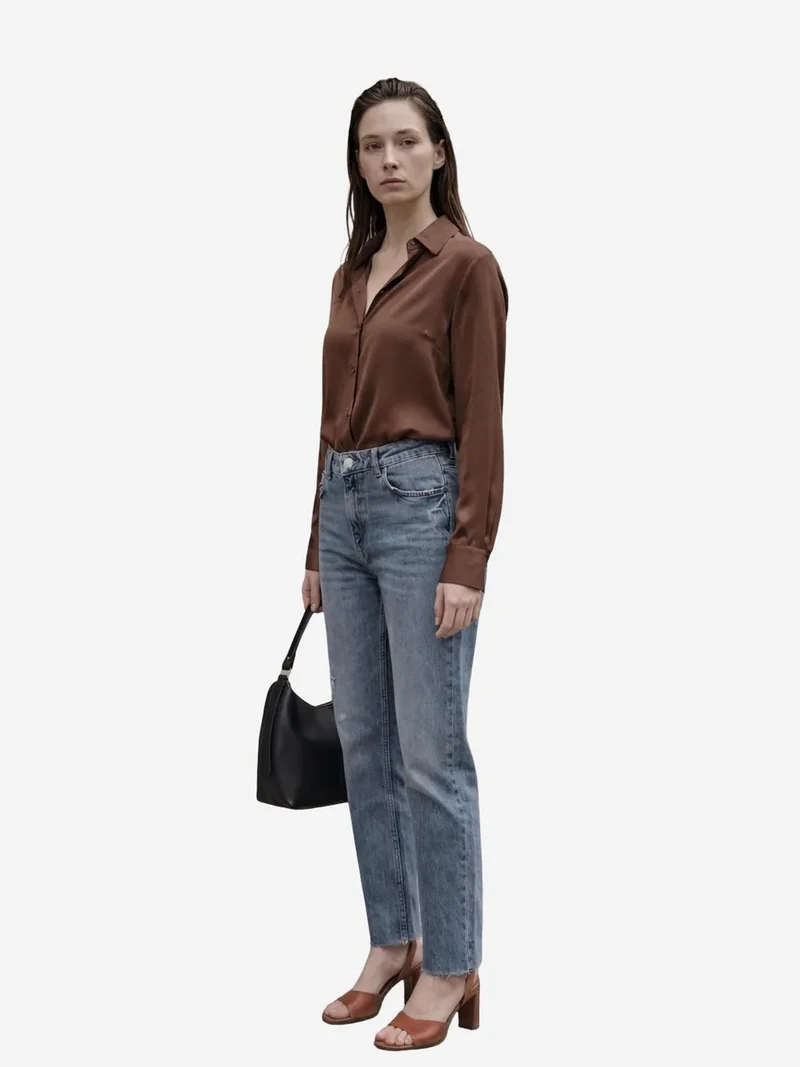 My Fashion Midnight Blue MY FASHION High Waist Ankle Length Straight Leg Denim Pants for Women | Best Price UAE
