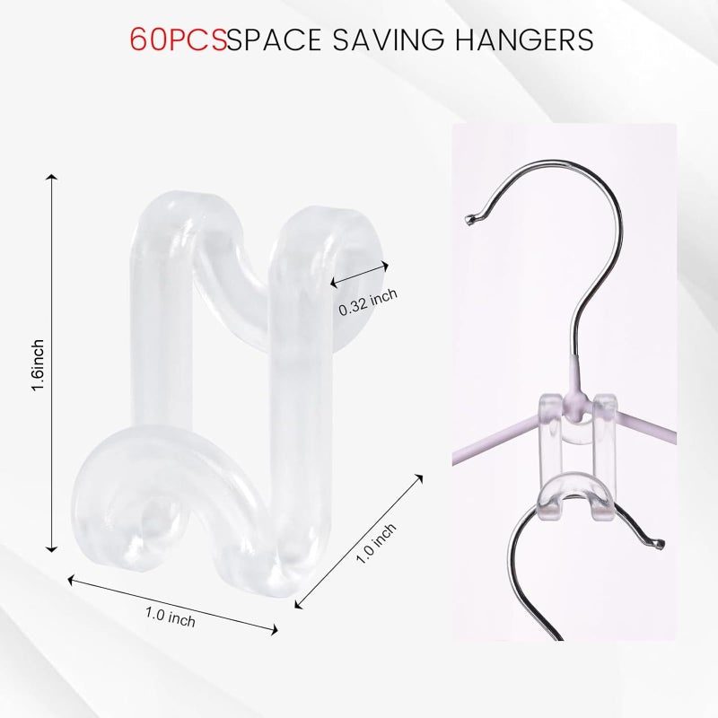 HAKDAY Hanger Hooks Space Saving, 60PCS Clothes Hanger Connector Hooks Closet Space Savers for Hanging Clothes, Clear - Image 2