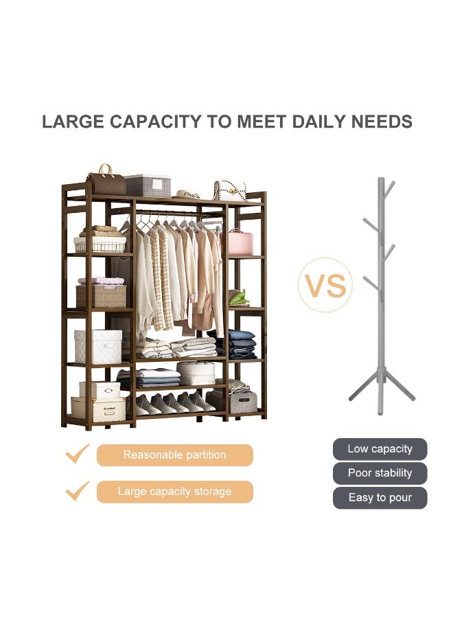 Forthcan Freestanding Wooden Clothes Rack, Space-Saving Coat Stand for Bedroom, Simple Modern Design, Square Luxury Model (Thickened Solid Wood), 130cm Length - Image 5