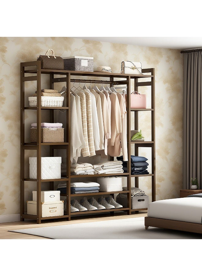 Forthcan Freestanding Wooden Clothes Rack, Space-Saving Coat Stand for Bedroom, Simple Modern Design, Square Luxury Model (Thickened Solid Wood), 130cm Length - Image 2
