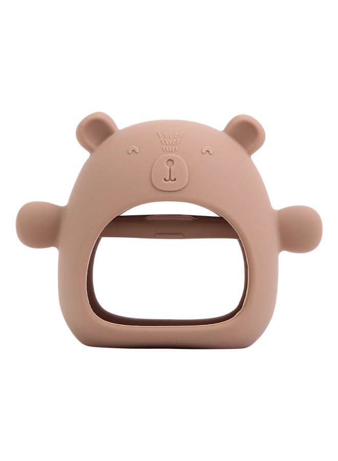 Baby Gum Baby Gloves Bite Bite Food Grade Silicone Grinding Stick Anti-eating Hand Gum Soothing Toy Gum-Color:Mud Brown Bear Gloves Tooth Gum  - Image 1