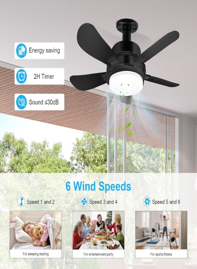 ارواق مروحة سقف قابلة للتوصيل بالكهرباء مع أضواء وجهاز تحكم عن بعد - مروحة صغيرة E26 تُثبّت في مقبس الإضاءة - مروحة إضاءة صامتة مدمجة لغرفة النوم والمطبخ والمكتب - لون أسود - Image 5