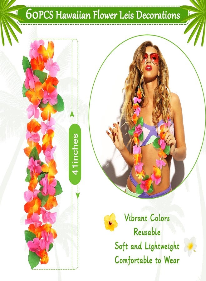 Fighting to Achieve Hawaiian Leis for Luau Party, 60PCS Tropical Flower Lei for Summer Beach Party Decor, Hawaii Luau Party Favors Decoration Tropical Birthday Party Supplies, Leis for Party Decorations - Image 2