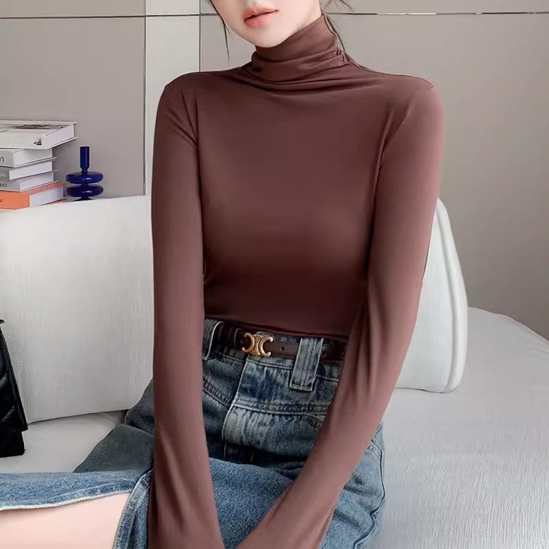 High Neck Velvet Base Shirt Women'S Casual New Brushed Thickened Winter High-End Sense Explosive Black Top - Image 2