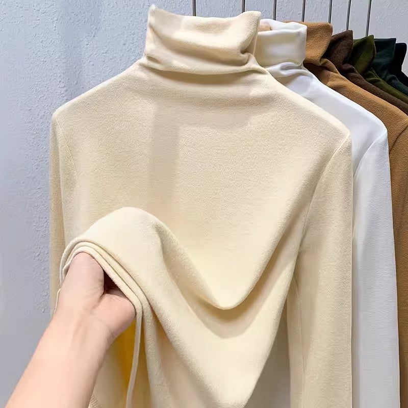 High Neck Velvet Base Shirt Women'S Casual New Brushed Thickened Winter High-End Sense Explosive Black Top - Image 3