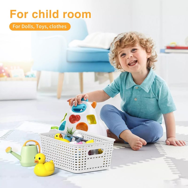 Wrrlors White Plastic Storage Baskets - Pack of 8 with Labels Stackable Durable Storage Bins, Storage Containers for Organizing Desktops, Closets, Playrooms, Classrooms, Offices - Image 3