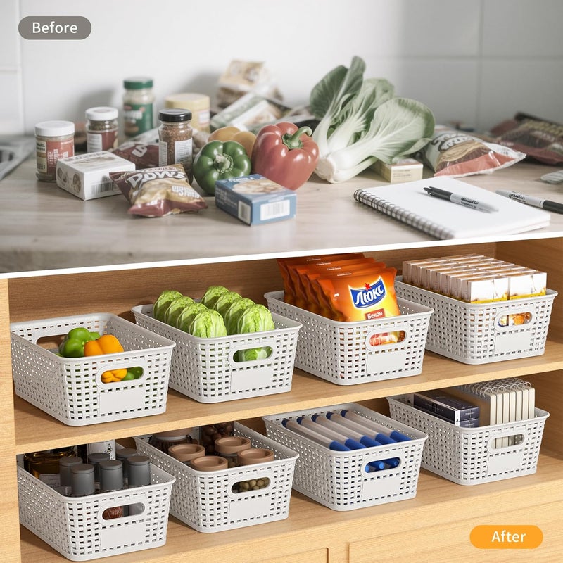 Wrrlors White Plastic Storage Baskets - Pack of 8 with Labels Stackable Durable Storage Bins, Storage Containers for Organizing Desktops, Closets, Playrooms, Classrooms, Offices - Image 4